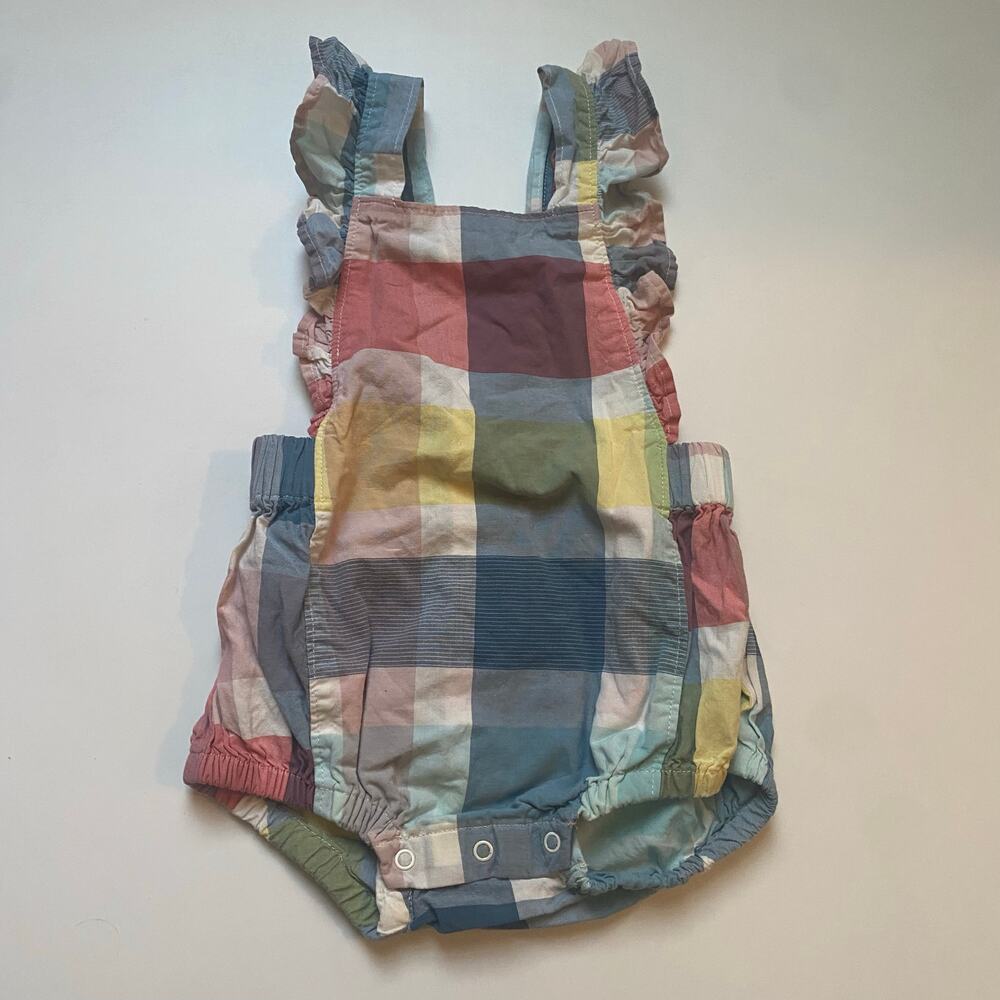 Tea Collection Plaid Ruffle Criss Cross Back Romper